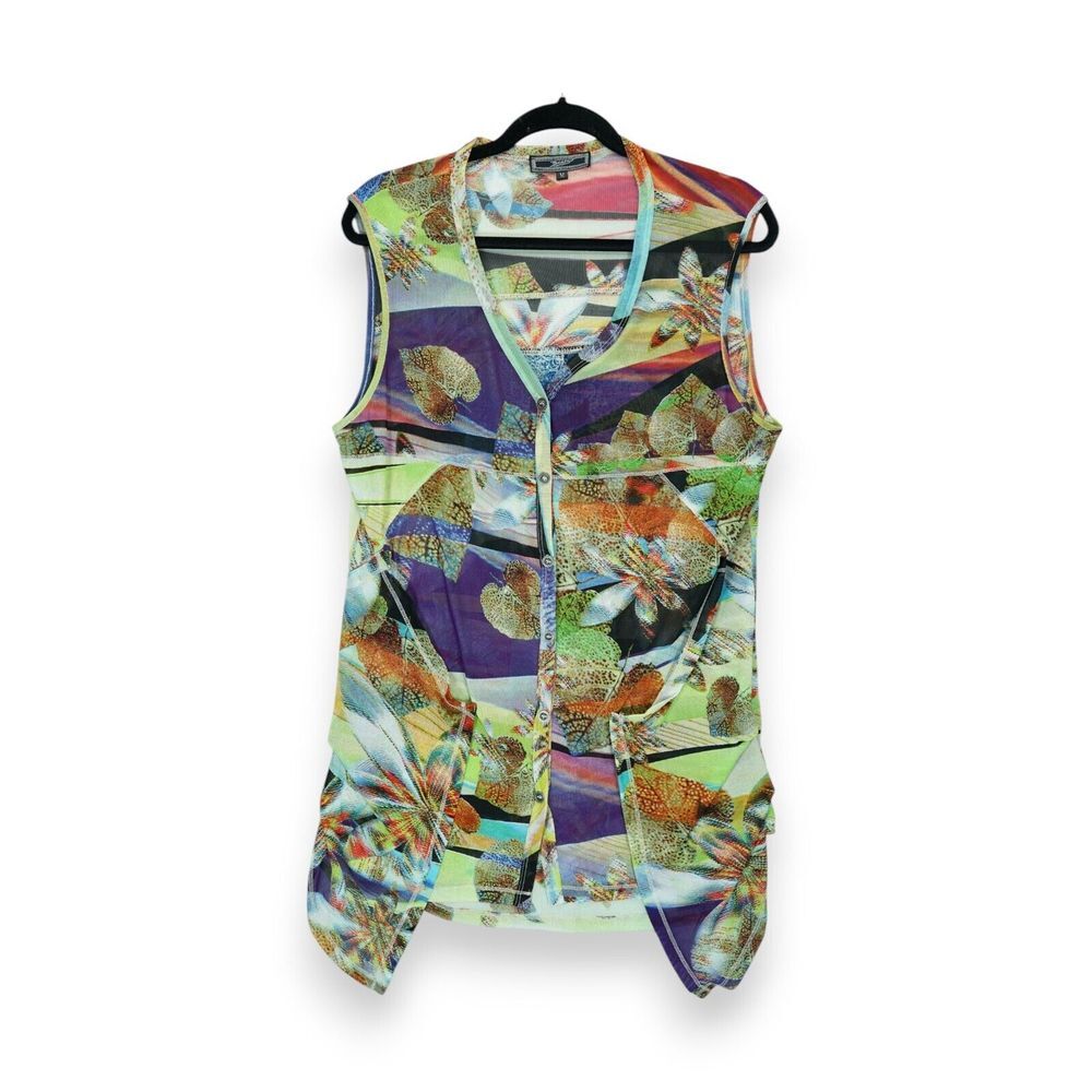 Z Calvin Womens Mesh Top Blouse Sleeveless Art Abstract Medium Scoop Pockets‎